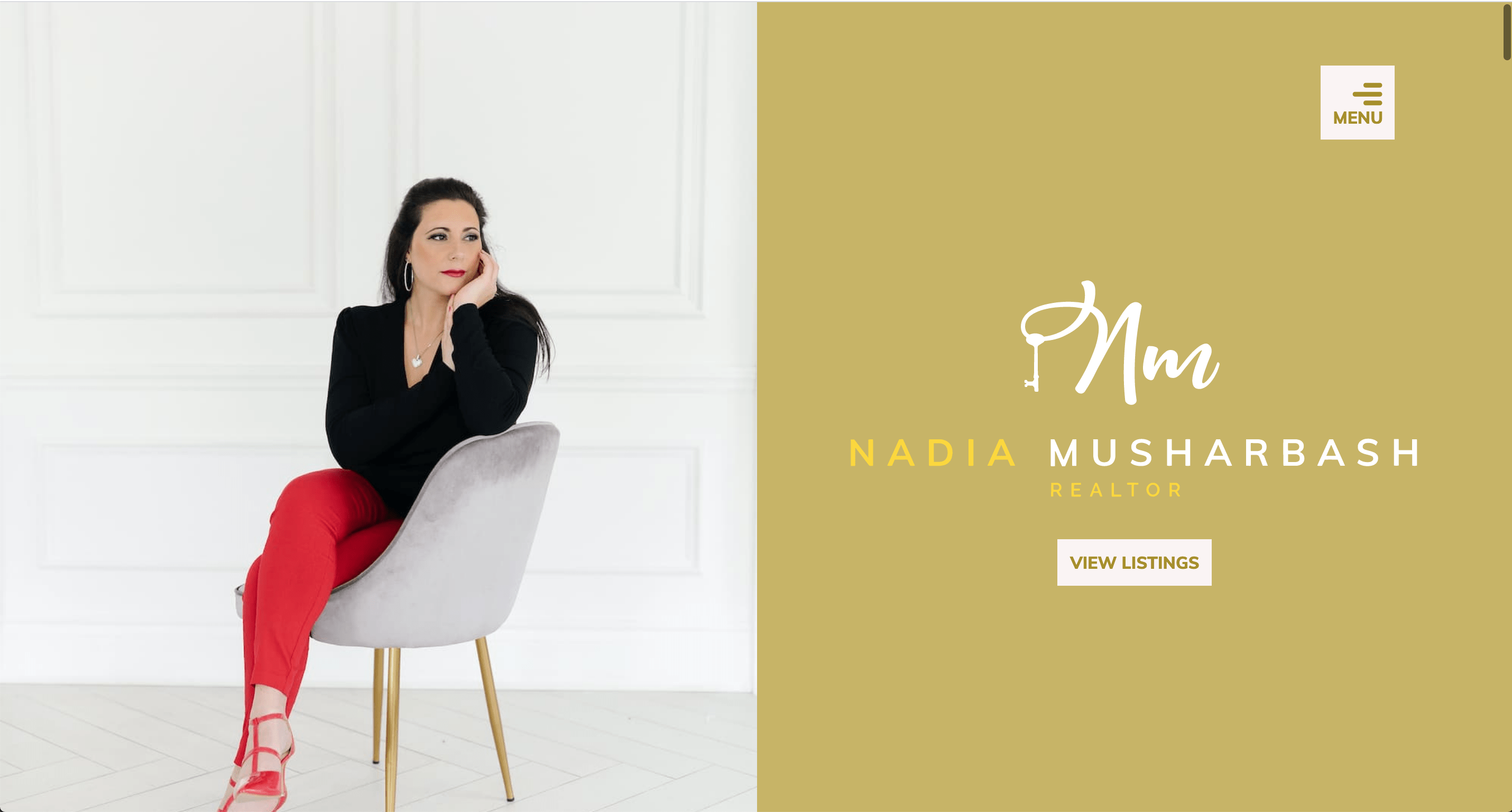 screenshot of Nadia's site, showing her sitting and facing the camera